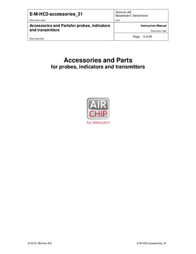 Rotronic HC2 Accessories and Parts Instruction Manual - cover page