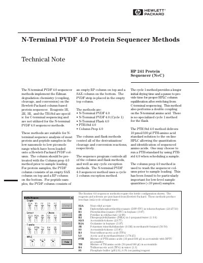 Hewlett-Packard N-Terminal PVDF 4.0 Protein Sequencer Methods Technical Note - cover page