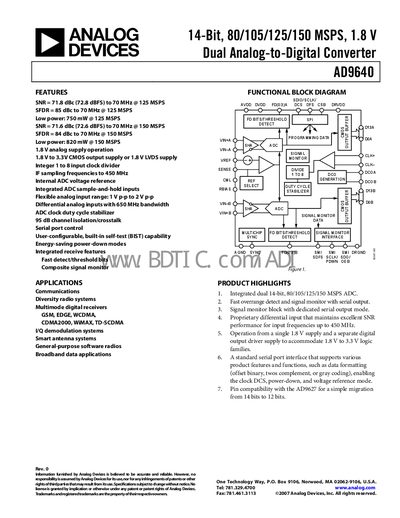 Analog Devices AD9640 Datasheet - cover page