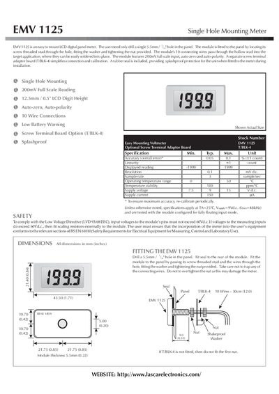 Lascar EMV 1125 Single Hole Mounting Meter Installation Manual - cover page