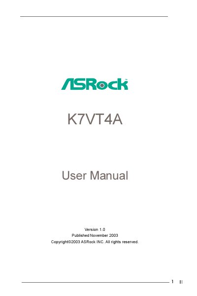 ASRock K7VT4A Motherboard User Manual - cover page