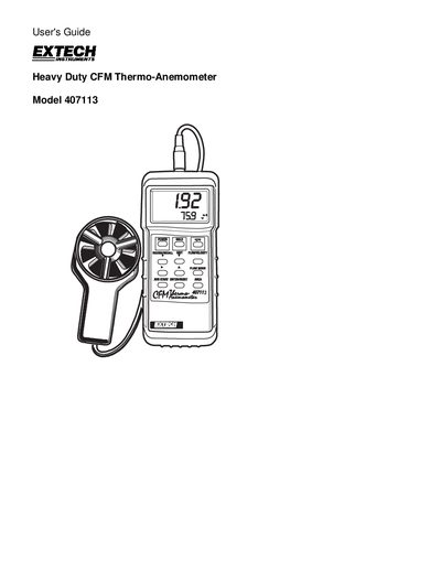 Extech 407113 CFM Meter User Manual - cover page
