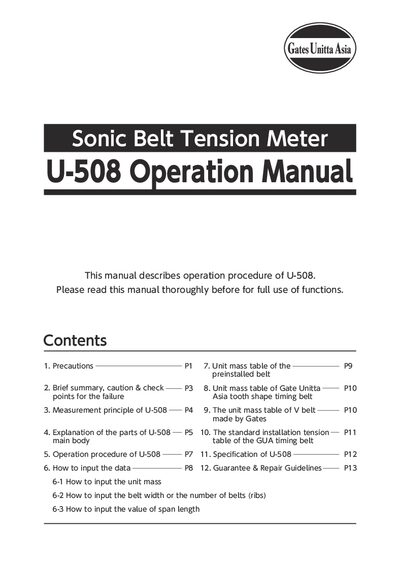 Gates U-508 Tension Meter User Manual - cover page