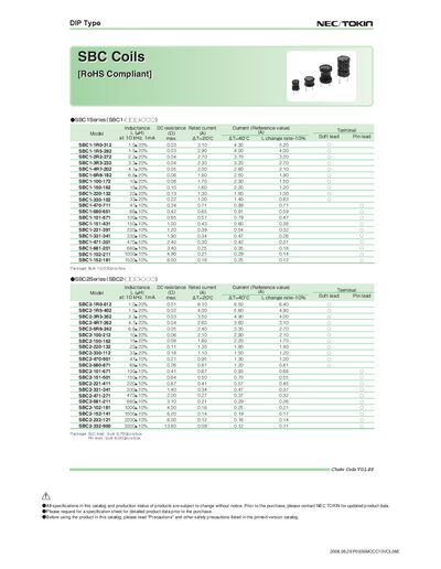 NEC Tokin SBC Coils DIP Type Choke Coils VOL.08 - cover page