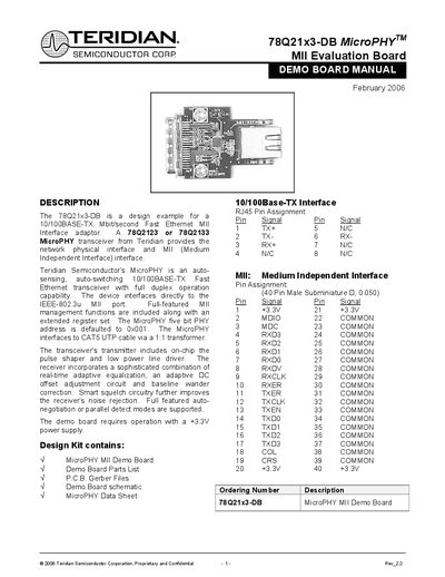 Teridian 78Q21x3-DB MicroPHY Evaluation Board Manual - cover page