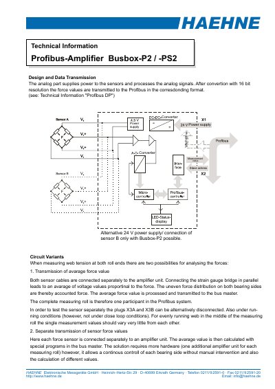 HAEHNE Busbox-P2/-PS2 Profibus Amplifier Technical Information - cover page