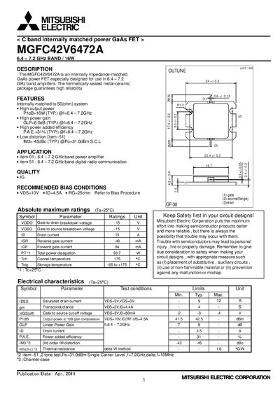 Mitsubishi MGFC42V6472A Datasheet - cover page