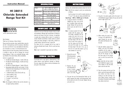 Hanna Instruments HI 38015 Chloride Extended Range Test Kit Instruction Manual - cover page