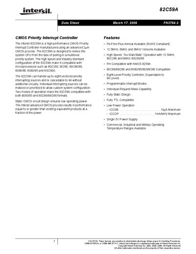 Intersil 82C59A Datasheet - cover page