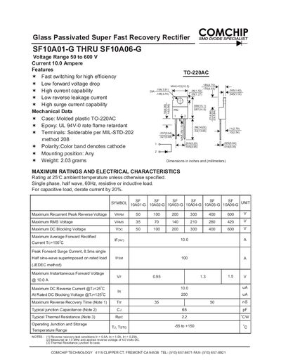 COMCHIP SF10A01-G to SF10A06-G Datasheet - cover page