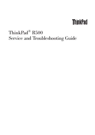 Lenovo ThinkPad R500 Service and Troubleshooting Guide - cover page