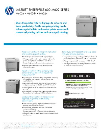 HP LaserJet Enterprise 600 M602 Series Printer User Manual - cover page