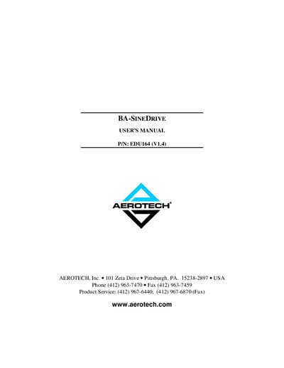 Aerotech EDU164 BA-SineDrive User Manual