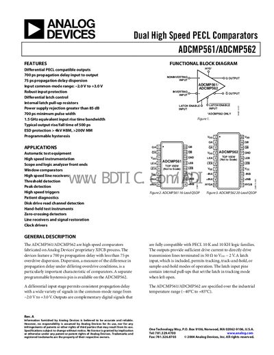 Analog Devices ADCMP561/ADCMP562 Datasheet - cover page