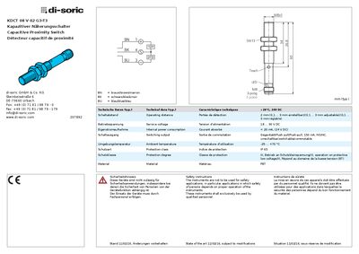 di-soric KDCT 08 V 02 G3- T3 Capacitive Proximity Switch Technical Data and User Manual - cover page