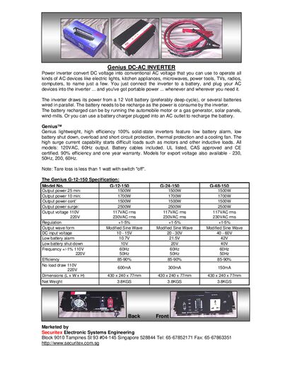 Genius G-12-150 DC-AC Inverter Datasheet