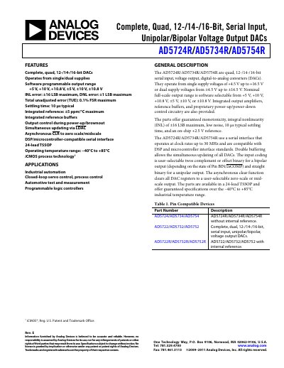 Analog Devices AD5724R/AD5734R/AD5754R Datasheet