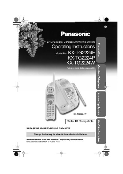 Panasonic KX-TG2224F KX-TG2224P KX-TG2224W Manual