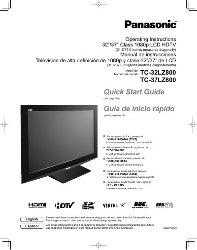 Panasonic TC-32LZ800/TC-37LZ800 LCD HDTV Operating Instructions - cover page