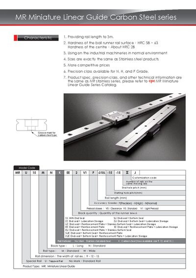 Chieftek MR Miniature Linear Guide Carbon Steel Product Leaflet - cover page