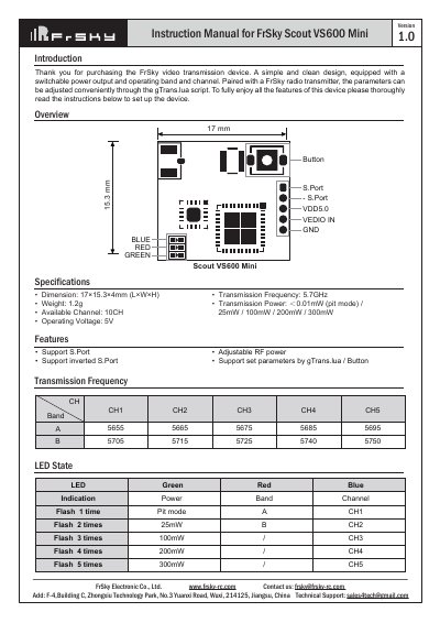 FrSky Scout VS600 Mini User Manual - cover page