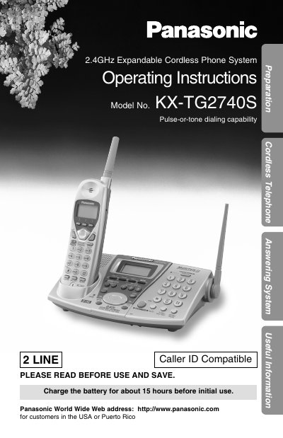 Panasonic KX-TG2740S Cordless Telephone Answering System Operating Instructions