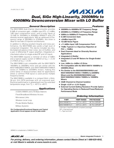 Maxim MAX19999 Dual-Channel Downconverter Datasheet - cover page