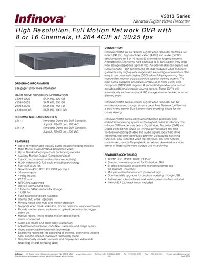 Infinova V3013 Series Network Digital Video Recorder Product Leaflet - cover page
