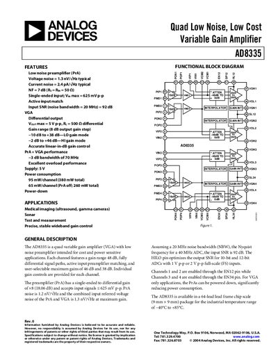 Analog Devices AD8335 Variable Gain Amplifier Datasheet - cover page