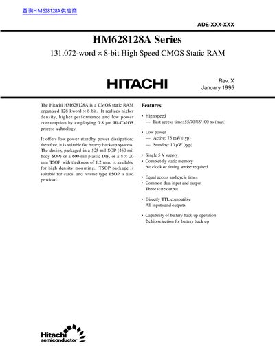 Hitachi HM628128A Series Datasheet - cover page