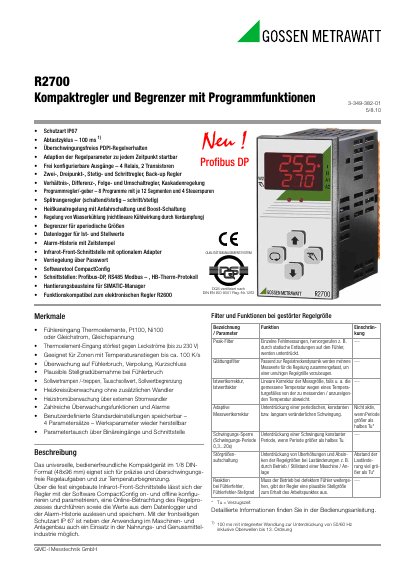 GOSSEN METRAWATT R2700 Compact Controller and Limiter Data Sheet - cover page