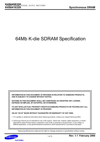 Samsung K4S640832K / K4S641632K Synchronous DRAM Data Sheet