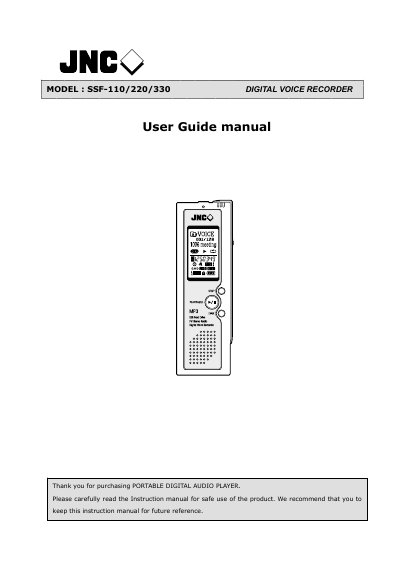 JNC SSF-110/220/330 Digital Voice Recorder User Manual