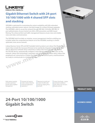 Linksys SGE2000 24-Port Gigabit Switch Datasheet - cover page