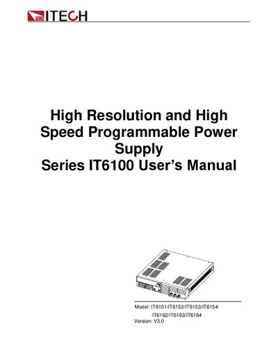 ITECH IT6151/IT6152/IT6153/IT6154/IT6162/IT6163/IT6164 Programmable Power Supply User Manual