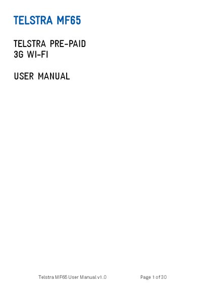 Telstra MF65 Prepaid 3G Wi-Fi Hotspot User Manual - cover page