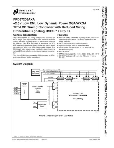 National Semiconductor FPD87208AXA Timing Controller Datasheet - cover page