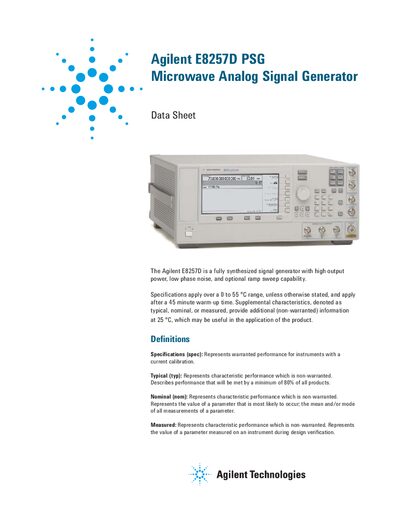 Agilent E8257D PSG Microwave Analog Signal Generator Data Sheet - cover page