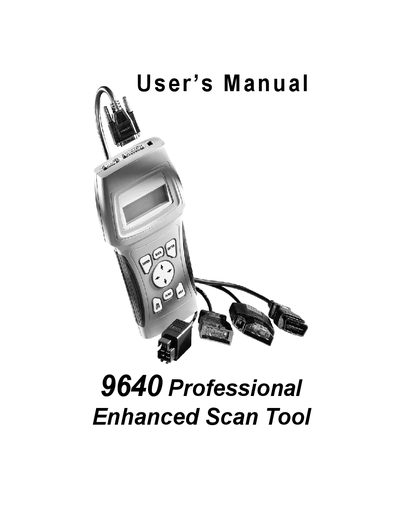 SPX Corporation 9640 Professional Enhanced Scan Tool User's Manual - cover page