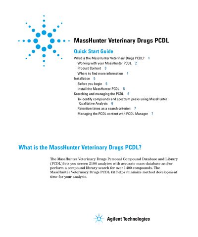 Agilent MassHunter Veterinary Drugs PCDL Quick Start Guide - cover page