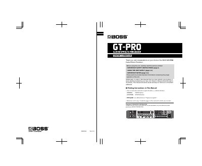 BOSS GT-PRO Guitar Effects Processor Owner's Manual - cover page