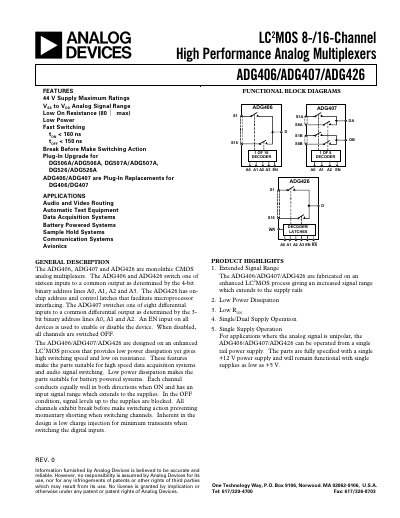 Analog Devices ADG406/ADG407/ADG426 Analog Multiplexer Datasheet - cover page