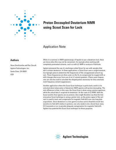 Agilent Proton Decoupled Deuterium NMR using Scout Scan for Lock Application Note - cover page