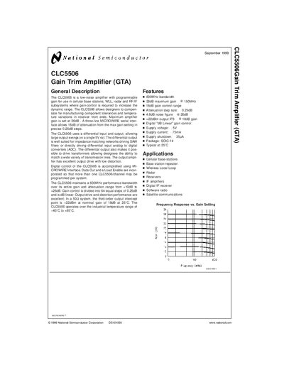 National Semiconductor CLC5506 Gain Trim Amplifier (GTA) Handbook - cover page