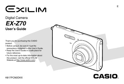 Casio EX-Z70 Digital Camera User's Guide - cover page