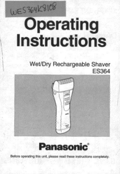Panasonic ES364 Wet/Dry Rechargeable Shaver User Manual - cover page