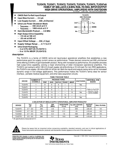 TEXAS INSTRUMENTS - TLV2470 TLV2471 TLV2472 TLV2473 TLV2474 TLV2475 TLV247xA handbook