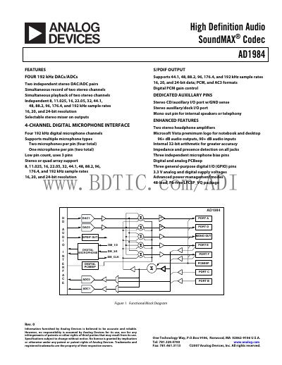 Analog Devices AD1984 Datasheet - cover page
