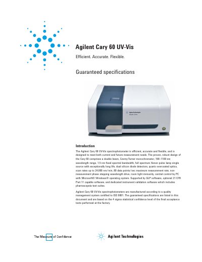 Agilent Cary 60 UV-Vis Spectrophotometer Product Leaflet - cover page