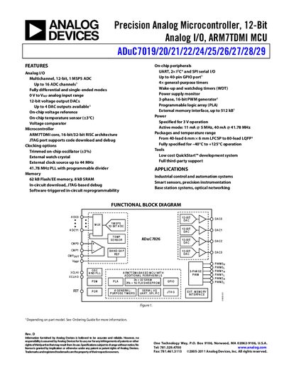 Analog Devices ADuC7029 Microcontroller Product Handbook - cover page